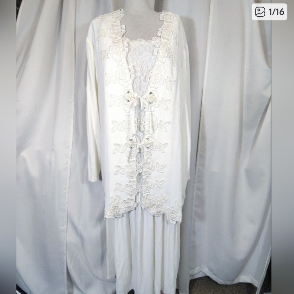 2 Pc:Fitting Image Vintage Long Sleeve Jacket+Sleeveless Maxi Dress, Ivory, 18